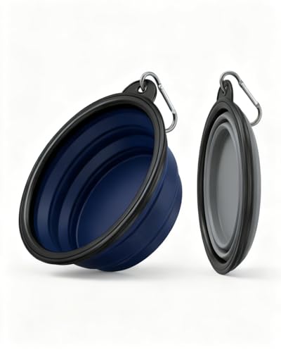 Collapsible Dog Bowls for Travel, 2-Pack Dog Portable Water Bowl for Dogs Cats Pet Foldable Feeding Watering Dish for Traveling Camping with Carabiners, BPA Free (Grey&Navy-NEW, Small (Pack of 2)) - color: Grey&Navy, size: Small (Pack of 2)