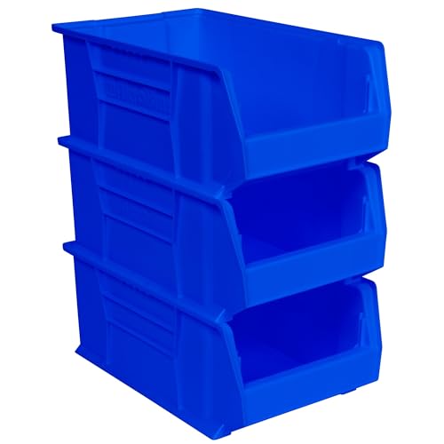 Akro-Mils 30281 Super-Size AkroBins Plastic Storage Bins, Space-Saving Stackable Bins for Garage, Classroom, Warehouse Organization, 20" L x 12" W x 8" H, Blue, 3-Pack - color: Blue