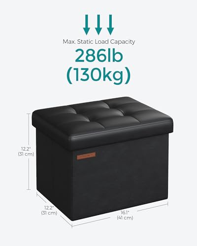 SONGMICS Small Folding Storage Ottoman, Foot Rest Stool, Cube Footrest, Synthetic Leather, 12.2 x 16.1 x 12.2 Inches, 286 lb Capacity, for Living Room, Bedroom, Dorm, Ink Black ULSF100B01 - color: Ink Black, style: Synthetic Leather