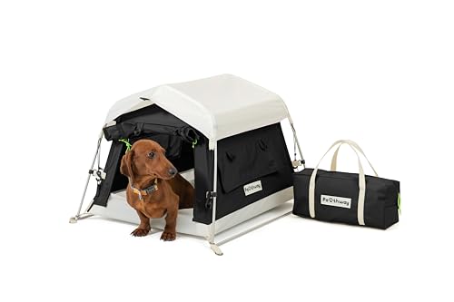 Dog Tent Cotton Fabric, Aluminum Poles and Camping Mat, Outdoor Weatherproof, Dog House Outdoor, Breathable with 2 Side Windows, Portable and Collapsible (Black, Small) - color: Black, size: Small, 24.4''L x 19.7''W x 16.5''H