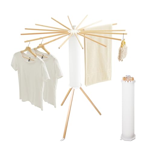 JOOM Tripod Clothes Drying Rack, Garment Rack Portable and Foldable Space Saving Laundry Drying Rack - Drying Rack Clothing Floor Folding Balcony Bedroom Household Wooden-Square - color: Wooden Square, size: Standard