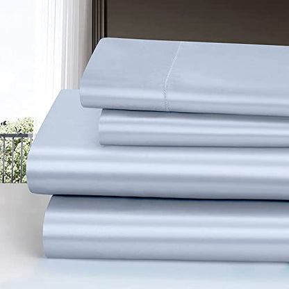 Homiest 3pcs Satin Sheets Set Luxury Silky Satin Bedding Set with Deep Pocket, 1 Fitted Sheet + 1 Flat Sheet + 1 Pillowcase (Twin XL Size, Baby Blue) - color: Baby Blue, size: Deep pocket - Twin XL size