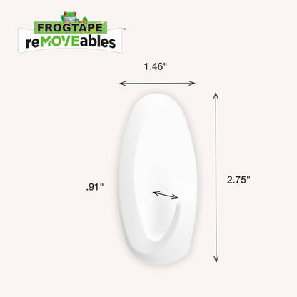FrogTape reMOVEables Heavy Duty Wall Hooks - No Damage - Easy to Remove & Reuse - Medium Wall Hook with Adhesive Strips - Holds up to 3 lbs - Includes 8 Hooks and 12 Strips - White (Pack of 16) - size: Pack of 16, style: Medium