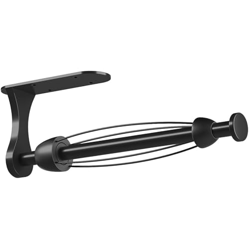 Paper Towel Holder Under Cabinet, One-Handed Tear, Wall Mount, Adhesive, Black, Paper Roll Holder with Ratchet Mechanism for Kitchen Bathroom Farmhouse Essentials Decor Accessories - color: Black