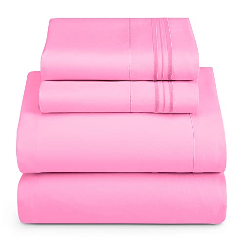 Hearth & Harbor Twin Size Sheets - 3 Piece Bed Sheet Set, Hotel Luxury Double Brushed Bed Sheets - Extra Soft Bedding Sheets & Pillowcases, Twin, Light Pink - color: Light Pink, size: Twin