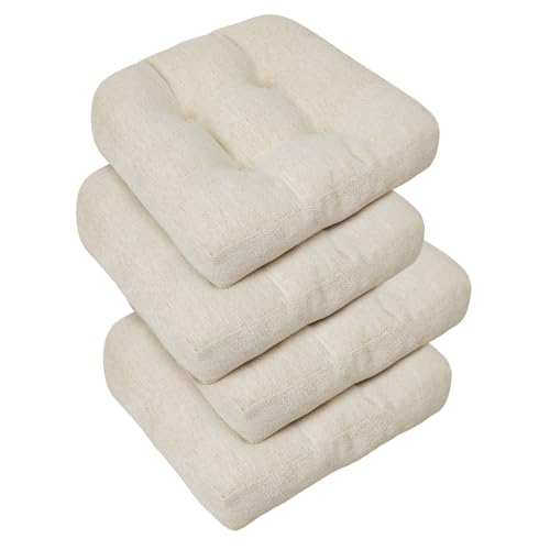 downluxe Chair Cushions for Dining Chairs 4 Pack, Tufted Indoor Chair Pads with Non-Slip Bottom, U-Shaped Kitchen Chair Cushions, 18"x18"x4", Beige - color: Beige, size: 18"x18"x4"(4 Pack)