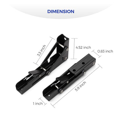 Ravinte 2 Pack 6 Inch Folding Shelf Brackets – Matte Black, Heavy Duty Collapsible Brackets for Tables and Benches – Space-Saving Design - size: 6 Inch