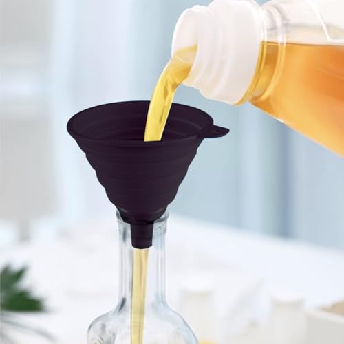 Kitchen Funnel Set 4 Pack, Small and Large, Kitchen Gadgets Accessories Foldable Silicone Collapsible Funnels for Filling Water Bottle Liquid Transfer Food Grade(Black) - color: Black