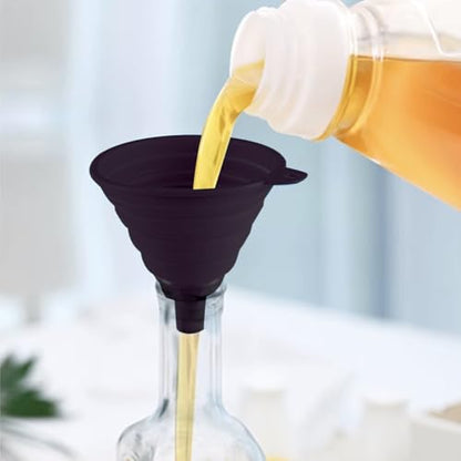 Kitchen Funnel Set 4 Pack, Small and Large, Kitchen Gadgets Accessories Foldable Silicone Collapsible Funnels for Filling Water Bottle Liquid Transfer Food Grade(Black) - color: Black
