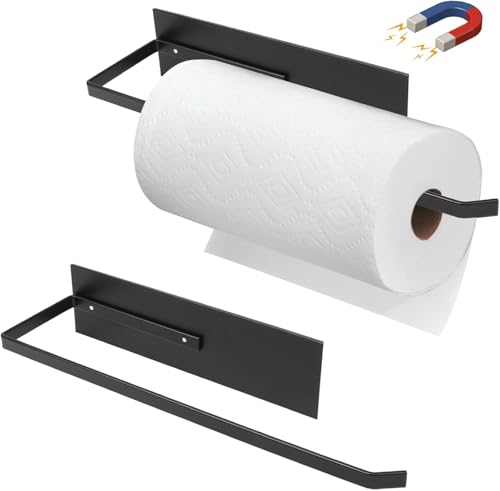 Paper Towel Holder Black, Toilet Paper Roll Holder Magnetic Towel Rack No Drilling Fridge Organizer Shelf for Towels Rolls Bar Bathroom Toilet Pantry RV Essentials Kitchen Organizer and Storage 2 Pack - color: Black, size: 2 Pack