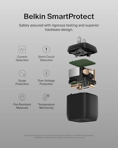 Belkin 45W Dual USB C Charger Block, PD3.0 w/ GaN - Super Fast Charging - Samsung Galaxy S25, Apple iPhone 17, Air, Pro, Pro Max, iPad, MacBook, AirPods, Apple Watch, Nintendo Switch 2 & More - Black - style: 45W Black