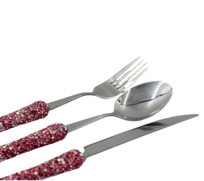 Bling Rhinestone Crystal Dazzling Culinary Utensils Travel Set for Office, Lunch, and Travel (3, Pink) - color: Pink