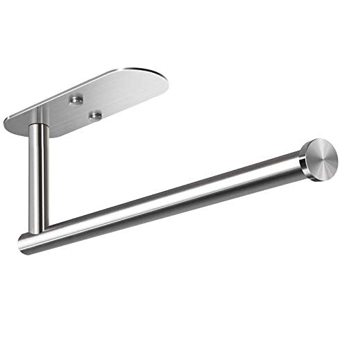 VAEHOLD Adhesive Paper Towel Holder Under Cabinet Mount, Wall Mounted Paper Towel Roll Holder for Kitchen Paper Towel, Stainless Steel（Silvery） - color: Silver
