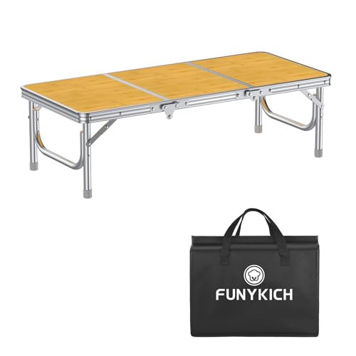 FUNYKICH 3ft Low Folding Camping Table with Carry Bag, 34.2'' Lx15.7'' W Portable Picnic Tables, Lightweight Thicker Aluminum Beach Table with Carry Handle for Beach, Camping, Picnic, Yellow - color: Yellow