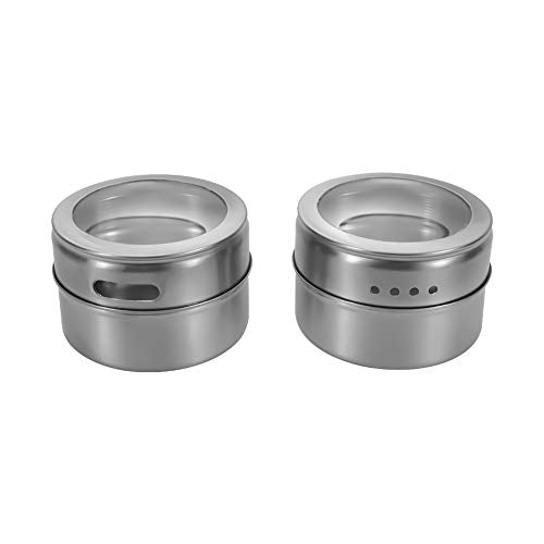 12 Powerful Magnetic Spice Tins- Stainless Steel Spice Storage Containers, Kitchen Spice Jars with Clear Lid with Sift & Pour, Rack Magnetic on Fridge, 120 Spice Labels - color: 12 MAGNETIC SPICE TINS