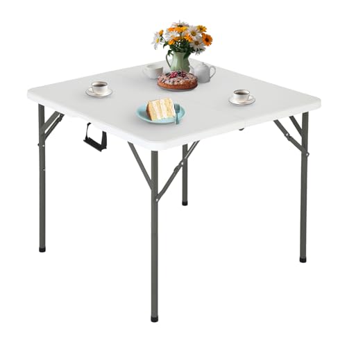 FDW 34" Folding Card Table Plastic, Portable Square Height, Perfect for Party and Parties Backyard Events, White - color: White, size: 34"