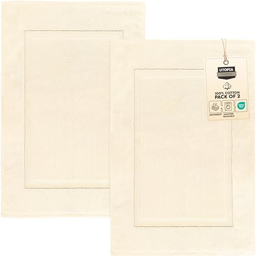 Utopia Towels Cotton Banded Rug, Bath Mats, Not a Bathroom Rug, 21 by 34 Inches, 100% Ring Spun Cotton, Highly Absorbent Shower Bathroom Floor Mat, Ivory, 2 Pack - color: Ivory