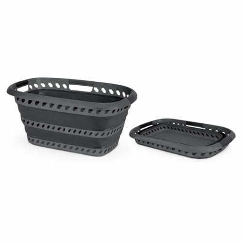 Laundry 360 Collapsible Laundry Basket 40L | Portable | Space Saver Storage | Hold 2 Loads | Store Under the Bed or Closet | Good for Kids | Dorm | Bedroom | Large | Grey/Black - size: 1 Pack Grey 40L