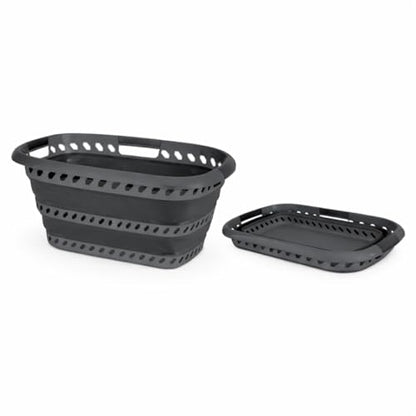Laundry 360 Collapsible Laundry Basket 40L | Portable | Space Saver Storage | Hold 2 Loads | Store Under the Bed or Closet | Good for Kids | Dorm | Bedroom | Large | Grey/Black - size: 1 Pack Grey 40L