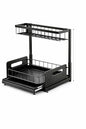 Under Sink Organizer 2 Tier Sliding Storage Rack – Carbon Steel Pull Out Cabinet Shelf for Kitchen & Bathroom, Heavy Duty Metal Under Cabinet Organizer.
