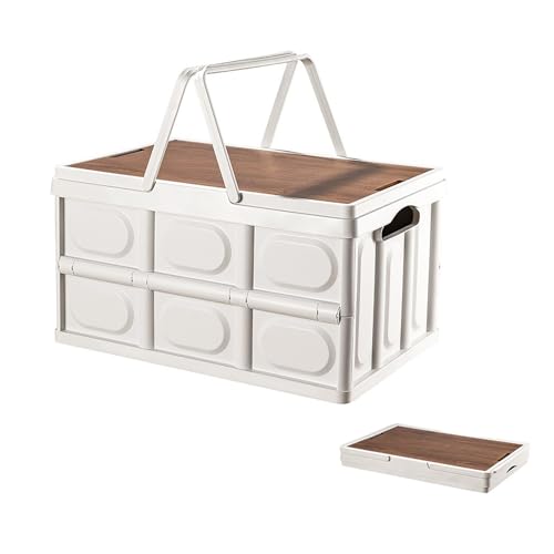 VPTMRP Collapsible Storage Bin with Handles and Wooden Lid, Large Capacity Stackable Utility Crates Holds 33lbs for Outdoor Home Storage Organizing Moving (30L/7.9Gal) - color: 30L/7.9Gal