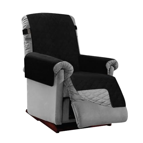 Sofa Shield® Couch Recliner Covers for Dogs, Reversible Furniture Protector with Strap, Stain and Tear Resistant Cushion Cover, 25 inch Seat, Machine Washable Slipcover Pets, Cats, Black Gray - color: Black/Gray, size: Small Recliner