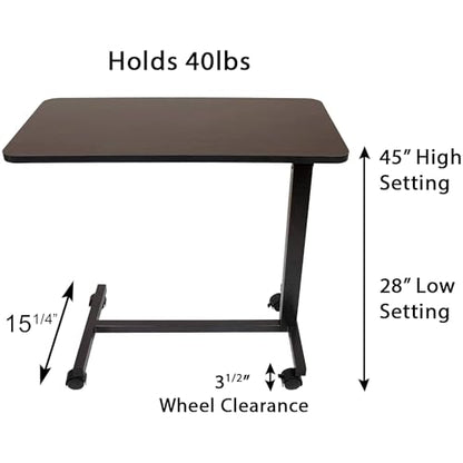Roscoe Medical Hospital Bed Table, Rolling Overbed Table, Laptop Tables for Recliner, Bed, Bedside and Sofa - Computer Tables, Hospital Tray, Adjustable with Wheels and Secure Height Adjustment