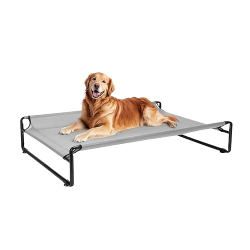 Veehoo Outdoor Elevated Dog Bed,Raised Dog Beds for Large Dogs, Washable Dog Cot with Headrest Sides, Non-Skid Feet, Breathable Mesh, Cooling Pet Hammock for Indoor or Camping, 42", Grey - color: Grey, size: 43.7"L x 30.3"W x 9.4"Th