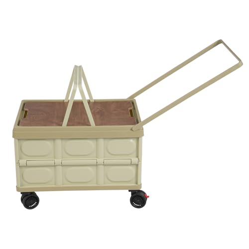 Foldable Cart, Rolling Storage Crate with Lid Wheels, 55L Large Capacity Collapsible Rolling Cart, Portable Rolling Crate Handcart, Plastic Storage Box for Grocery Hauling Camping Picnicking (Green) - color: Green
