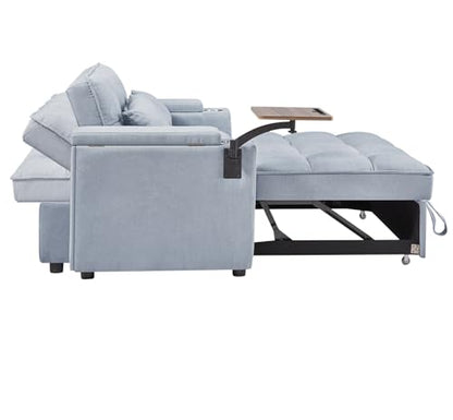 oaaktu 65''Convertible Sleeper Sofa Bed,3-in-1 Pull Out Couch Bed with 360 Degree rotatable Side Table and USB Ports for Living Room,RV (07 Light Grey) - color: 07 Light Grey