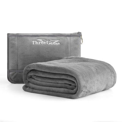 Three Geese 2-in-1 Travel Blanket Blanket and Pillows, Soft Flannel Airplane Throw with Hand Luggage Belt, 65x40inches, Portable Compact Design with Bag, Ideal for Travel Comfort