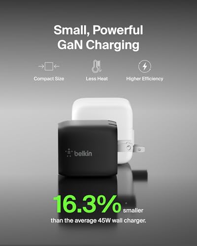 Belkin Dual USB C Charger Block 45W (2 Pack), Super Fast Charging PD 3.0 PPS w/ GaN - Samsung Galaxy S26, Apple iPhone 17, Air, Pro, Pro Max, iPad, MacBook, Nintendo Switch 2 & More - Black - style: 45W Black 2-pack