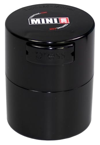 Tightpac Minivac Portable Vacuum Seal Airtight Container – Keeps Coffee Beans, Grounds, Tea, Spices & Herbs Fresh Longer – Travel-Ready, NSF-Certified Food-Grade Storage, 10 to 30 Grams, Black