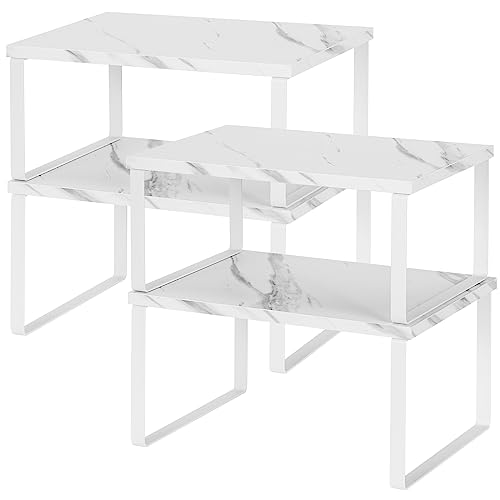 NEX Kitchen Counter Shelf, Stackable Cabinet Shelf Organizers Expandable Countertop Shelf for Pantry, Set of 4, White - color: Cloud White + Ink White, size: 11.7''W