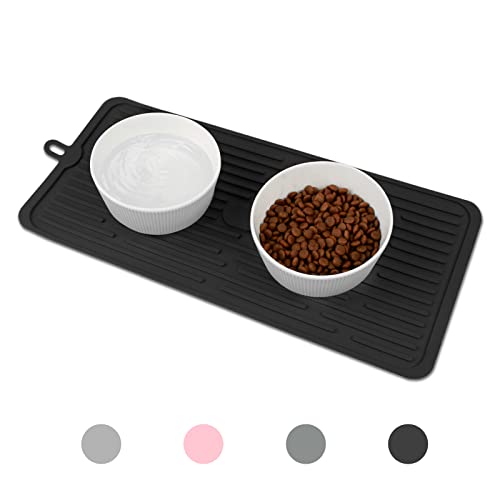Waterproof Pet Placemat,Feeding Mats,Non Slipping Cat Food Mats,Cat Food Mats for Floor with Lip,Dog Food Mat-Black - color: Black, size: 18.3" x 8"