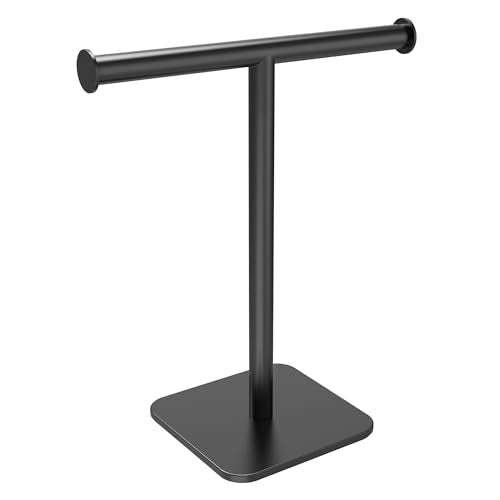 RUACQ T-Shape Hand Towel Holder Stand, 12inch Weighted Base Towel Rack, Countertop Towel Holder for Bathroom, 304 Stainless Steel, Heavy Duty (Matte Black) - color: Matte Black, size: Short - 12''