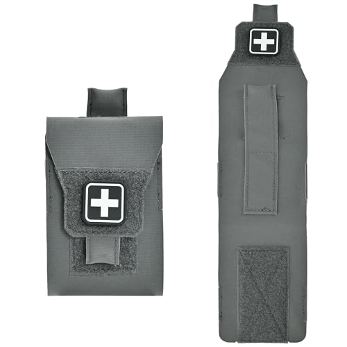 Mini IFAK Pouch, Pocket IFAK, Wallet-Sized Trauma Organizer, Slim EDC Empty First Aid Pouch for Back,Cargo Pocket, Backpack, Vehicle and Outdoor Use - color: Wolf Gray