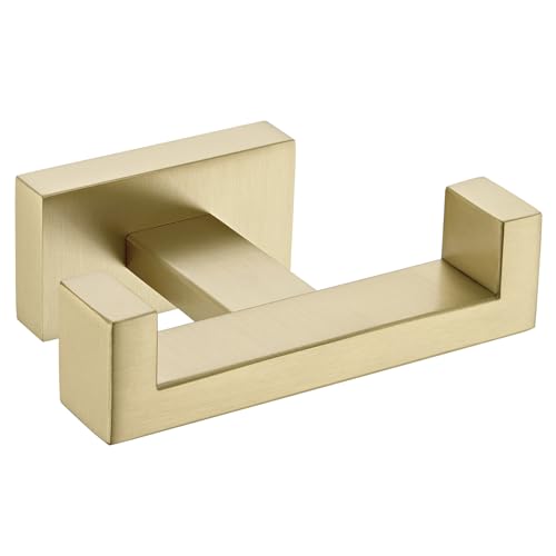 Angle Simple Towel Hook Brushed Gold, SUS304 Stainless Steel Double Robe Coat Hook, Hand Towel Holder Bathroom Wall Mount - color: Brushed Gold, size: 1 Pack