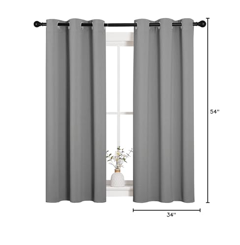 NICETOWN Bedroom Curtains Blackout Drapery Panels, Three Pass Microfiber Thermal Insulated Solid Ring Top Blackout Window Curtains/Drapes (Two Panels, 34 x 54 inches, Silver Grey) - color: Silver Grey, size: 34"W x 54"L (Pack of 2)