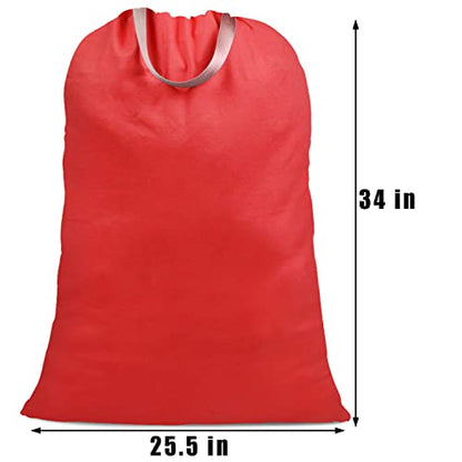 Cotton Canvas Laundry Bag with Handles & Drawstring Straps, Heavy Duty Extra Large Laundry Bags for Laundromat and Household, 25.5x34 Inch, Red - color: Red