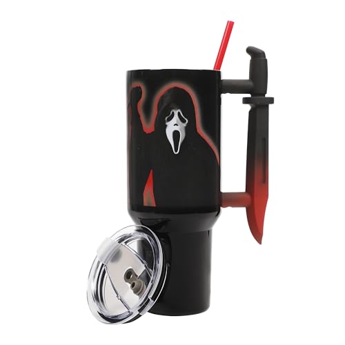 Bioworld Ghostface Text and Logo 40 Oz. Stainless Steel Tumbler With Dagger Handle - color: Ghostface Text and Logo