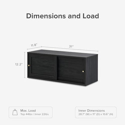 mopio Lauren Floating TV Shelf, Multi-Purpose Modular Under TV Display Shelf, Wall Mounted Wood Television Cabinet, Nightstand, Side Table, End Table, Bedside Shelves for Bedroom (Black, 62", Twin) - color: Black, size: Twin