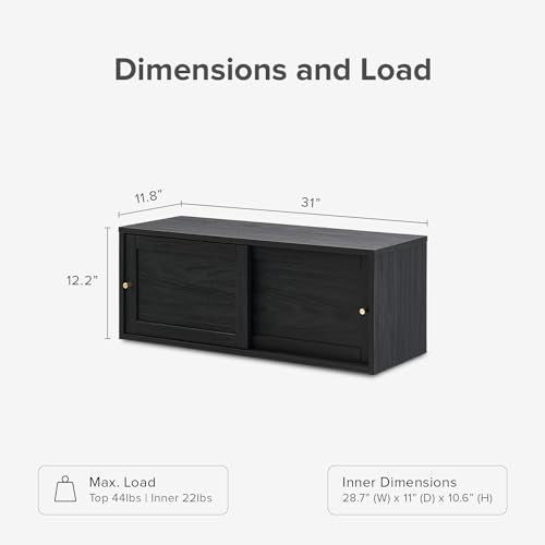 mopio Lauren Floating TV Shelf, Multi-Purpose Modular Under TV Display Shelf, Wall Mounted Wood Television Cabinet, Nightstand, Side Table, End Table, Bedside Shelves for Bedroom (Black, 31", Single) - color: Black, size: Single