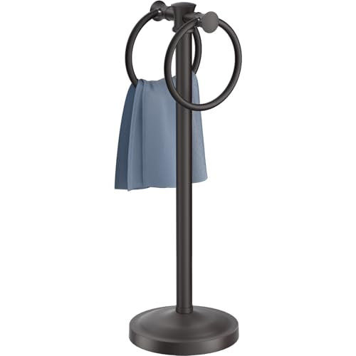 Hoimpro 17" Matte Black Stainless Steel Standing Towel Rack Double Towel Ring Hand Towel Stand Holder, Bathroom Accessories Set Hardware Towel Bar Hanger for Bathroom Vanity and Kitchen Countertops - color: Matte Black