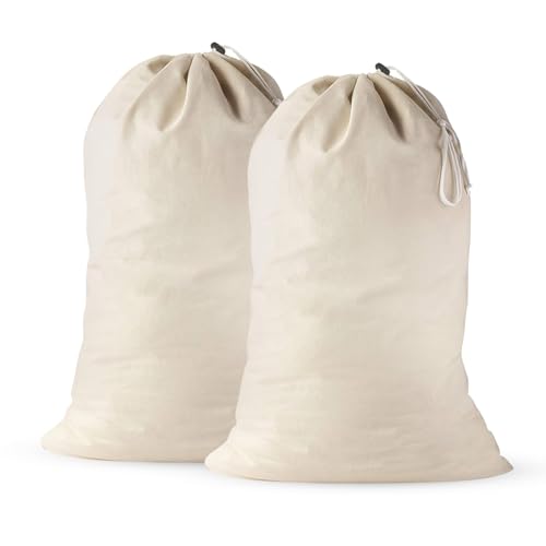 Large Cotton Laundry Bags 24x36 Inch with Drawstring, Heavy Duty Travel Organizer for Hamper, Basket, Camp – Beige (2 Pack) - color: Beige, size: Pack of 2