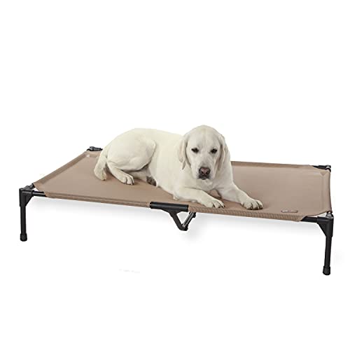 K&H Outdoor Elevated Dog Bed - Cooling Raised Dog Bed for Large & Extra-Large Pets, Breathable Mesh Hammock Design, Indoor/Outdoor Washable Cover, Portable Metal Frame, Tan, XL 50x32in - color: Tan Mesh, size: X-Large 50"L x 32"W