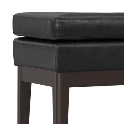 SIMPLIHOME Carlson Small Ottoman Bench - 27 inch Wide Upholstered Woven Fabric Rectangle Ottoman in Distressed Black, Mid Century Modern Bench for Bedroom or Living Room with Padded Seat - color: Distressed Black, style: Small Ottoman Bench
