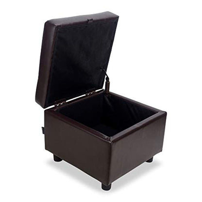 H&B Luxuries Tufted Leather Square Flip Top Storage Ottoman Cube Foot Rest (Brown with Storage) - color: Brown With Storage