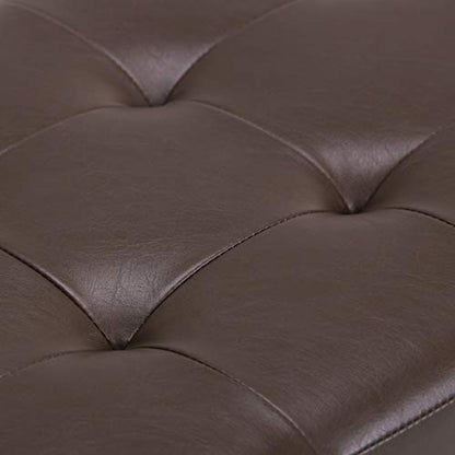 SIMPLIHOME Cosmopolitan Storage Ottoman - 34 inch Wide Upholstered Vegan Leather Rectangle Storage Ottoman Bench in Chocolate Brown, Transitional Tufted Ottoman for Living Room with Lift-Up Lid - color: Chocolate Brown