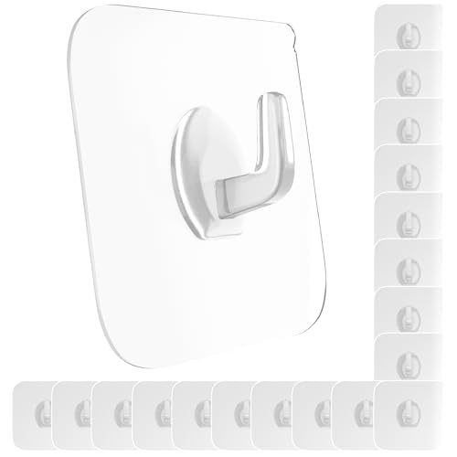 GLUIT Adhesive Plastic Clear Utility Hooks Transparent Hook for The Drill-Free Wall 20 pcs